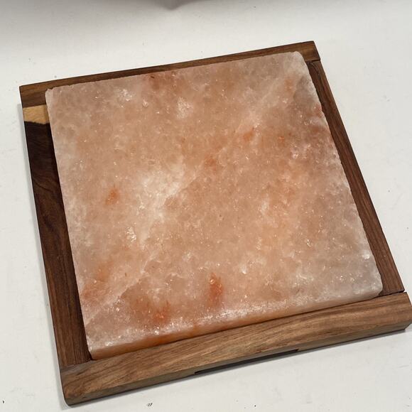 Himalayan Pink Rock Salt Block for Grilling, Searing, Cooking, BBQ & Wood Frame - Picture 1 of 9